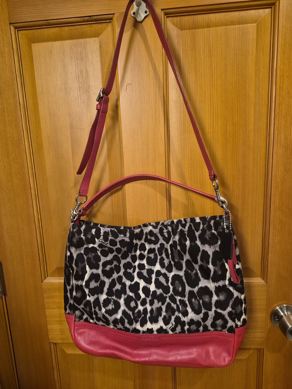 Coach Park Ocelot Leopard Hobo F23266 Red Leather 2-Way Bag